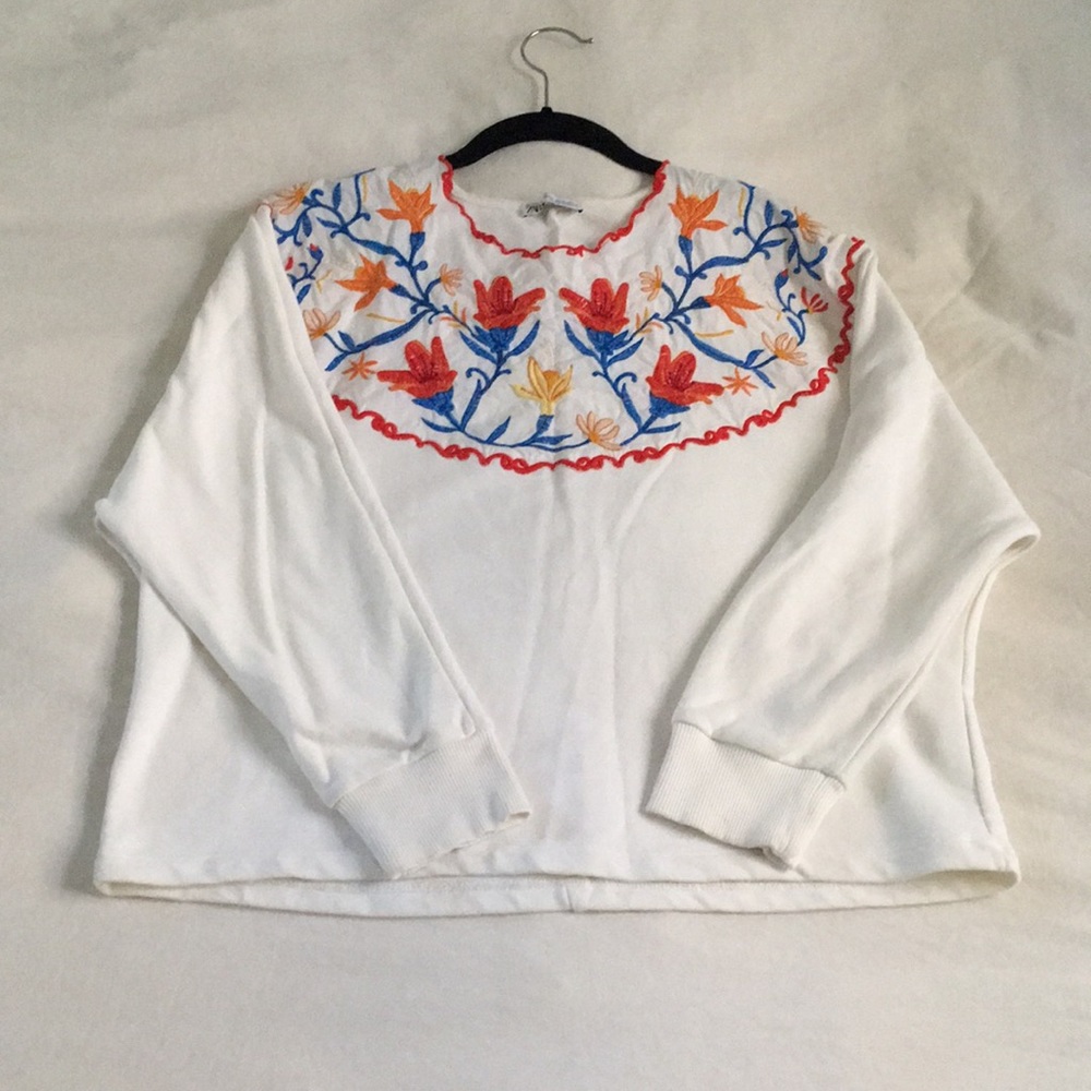 White Zara Flowered Sweater